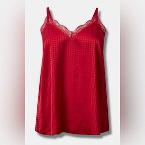 #440 TORRID Satin Jacquard Lace Trim Cami Sleeveless Tank Houndstooth Jester Red